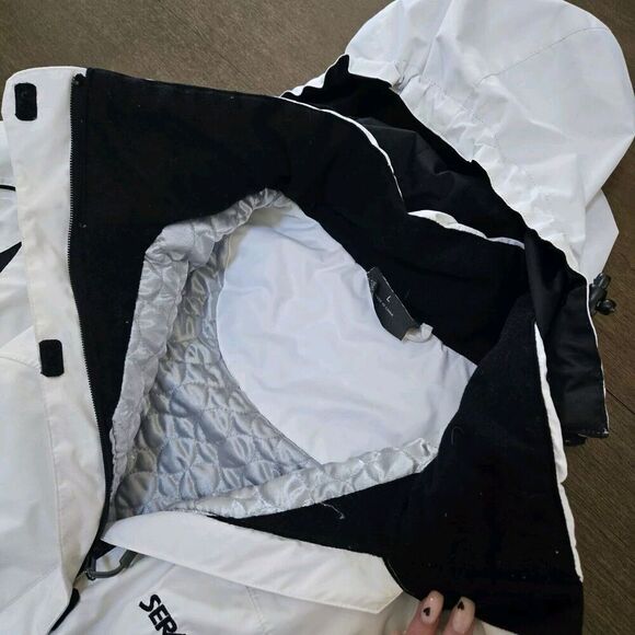 Serac Jacket Women's White Gore-Tex Hooded Full Zip Snap Ski Snowboard Size L - Picture 7 of 11